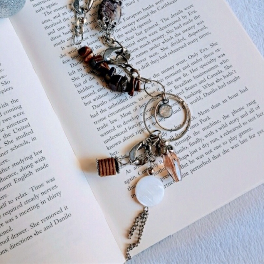 Vintage, mixed media necklace featuring brown obsidian and tigers eye.
